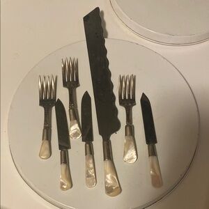 ANTIQUE MOTHER OF PEARL SILVER /STAINLESS 1800s-1903 MISC 7 Pieces of FLATWARE